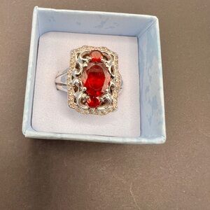 Stunning Sterling Silver 925 Garnet Cocktail Ring-Size 9